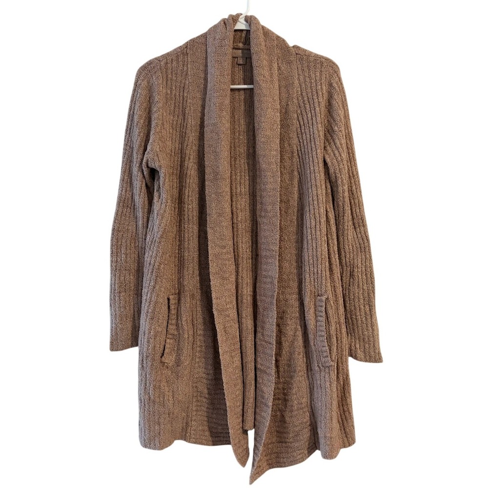 Barefoot Dreams CozyChic Lite Ribbed Cardigan Brown Shawl Collar Sweater SMALL